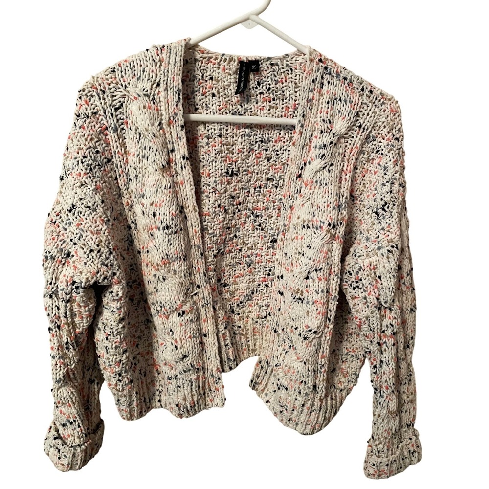 Moon & Madison Womens XS Chenille Cable Knit Cardigan Confetti Speckled Cropped